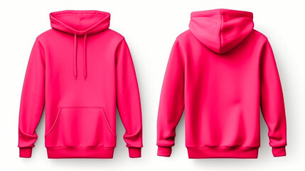 Wall Mural - A vibrant pink hoodie displayed in front and back view on a white background.