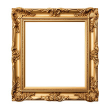 Antique Golden Photo Frame Isolated On Transparent Background. PNG File, Cut Out