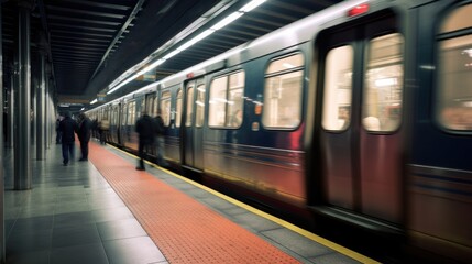 panoramic of the urban train or metro station in motion blur