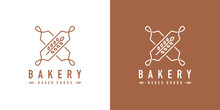 Creative Rolling Pin, Wheat, Bakery Logo Designs With Lineart Outline Style. Icon Symbol Logo Design Template.
