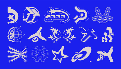 Wall Mural - Retro Y2K elements. Universal shapes for design, projects, posters, banners and business cards. Elements set
