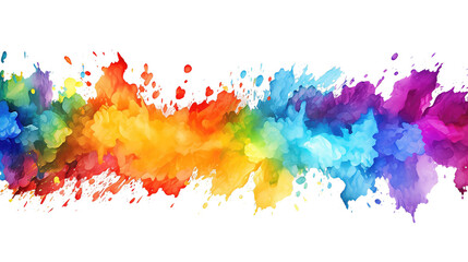 Abstract colorful watercolor stain rainbow color painting isolated on transparent background. PNG file, cut out