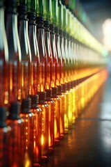 Canvas Print - A row of colorful bottles on a shelf. Generative AI.