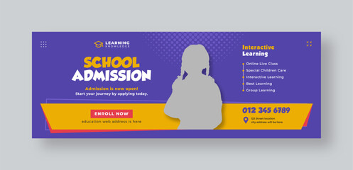 Poster - School admission social media facebook cover, Education, back to school promotion web banner template