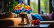 © Lucky Ai - A colorful lamp with a glass top on a table,