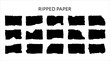 Set of vector icons with Jagged pieces of papers. Black torn rectangle frames on white backdrop.