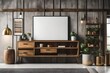 Living Room Design with Wooden Cabinet, Dresser, and Copy Space Poster