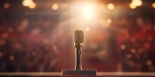 Close Up Of Microphone In Concert Hall Or Conference Room
