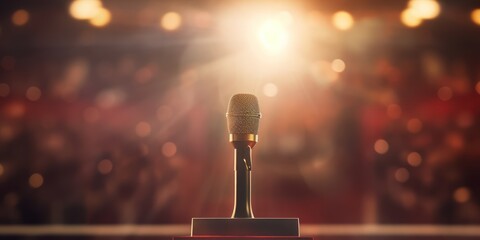 Wall Mural - Close up of microphone in concert hall or conference room
