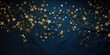 Photo of a few stars covered with gold lea on dark blue background, golden star shapes