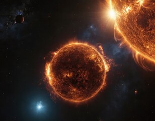Wall Mural - black spots and fire splashes on the closeup view of the sun planet in space