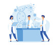 © Alwie99d - Scientists two men and woman working at science lab. Laboratory interior, equipment and lab glassware.  flat vector modern illustration
