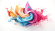 Multicolored cone with various digital ice cream paint splashes. Ice cream fantasy for advertising. Ai generated