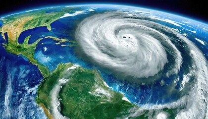 Wall Mural - A view of the hurricane on the earth from space.