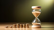 © izzuan - Closeup image of hourglass and stack of coins. Investment, return on investment concept.
