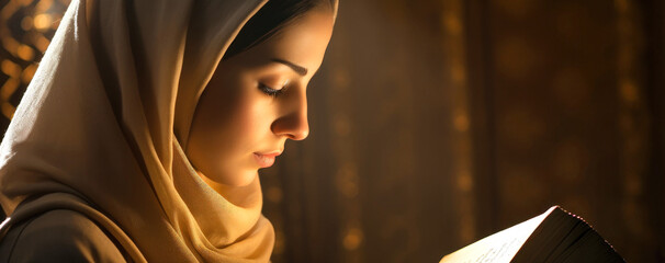 Wall Mural - A young nun girl reads the Bible. Woman's prayer. Easter. Faith in Christ.