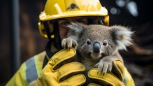 Firefighter Holding A Koala