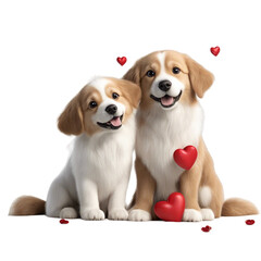 Cute and Cuddly Dogs in Valentine's Day Poses with Hearts: Holding Hands, Hugging, and Cuddling - Isolated on Transparent Background - Printable Clipart Design HD