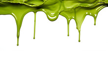 Green Paint Melting Down Isolated On Transparent Background ,generative Ai