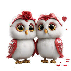 Cute and Cuddly Owl Couple in Valentine's Day Poses with Hearts: Holding Hands, Hugging, and Cuddling - Isolated on Transparent Background - Printable Clipart Design HD