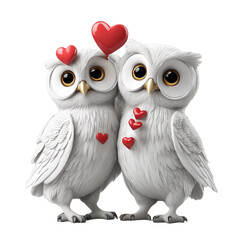 Cute and Cuddly Owl Couple in Valentine's Day Poses with Hearts: Holding Hands, Hugging, and Cuddling - Isolated on Transparent Background - Printable Clipart Design HD