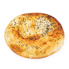 Bread, flatbread with sesame seeds on a white background, isolated