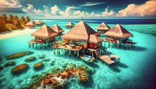 AI Generate Image Of A Tropical Resort At Sunset From Maldives 