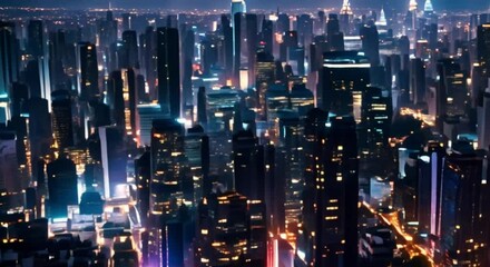 Wall Mural - night city view of tall buildings