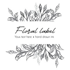 Wall Mural - Label with branch and leaves collection. Floral hand drawn ink vintage set. Sketch line art illustration. Element design for greeting cards and invitations of the wedding, birthday