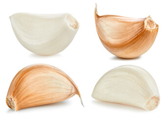 Wall Mural - Garlic cloves isolated collection on white background