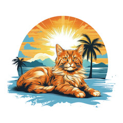 Wall Mural - cat at the beach design for cats lover portrait cat for t shirt