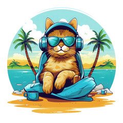 Wall Mural - cat at the beach design for cats lover portrait cat for t shirt