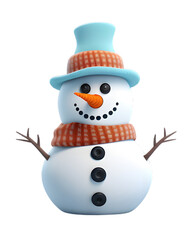 Wall Mural - Cartoon 3D character of snowman on transparent background