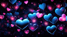3D Pink And Blue Hearts On Dark Blue Background As Wallpaper Illustration,valentine Hearts Background