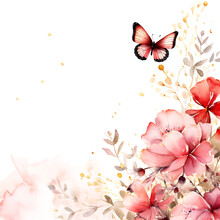 Pink Floral With Butterflies Watercolor Background