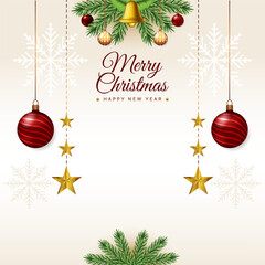 Canvas Print - Merry christmas decorative greeting festival wishes with jingle bell vector