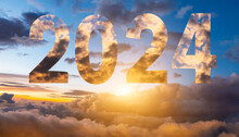 A sky full of clouds in the shape of 2024 - New Year