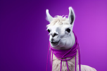  Lively Llama with Mountaineer's Rope Portrait. Generative AI Illustration