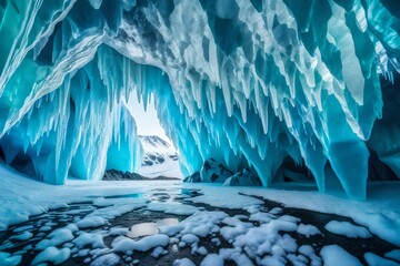 Poster - The Crystal Ice Cave in Iceland. Vatnajokull National Park. Inside view of the ice. Winter landscapes in Iceland. Natural background. North country