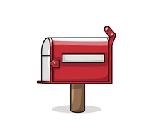 A Red Mailbox With A Wooden Pole