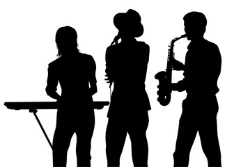 Wall Mural - Man plays jazz instruments. Isolated silhouette on white background