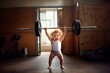 strong little girl lifting weights