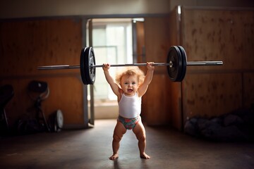 strong little girl lifting weights