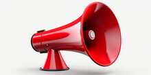 Mégaphone Rouge Sur Un Fond Blanc. Alerte, Annonce, Information. Pour Conception Et Création Graphique.