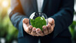 © Planetz - hand holding green globe,Businessmen holding world to Organization Sustainable development environmental. Sustainable business or green company Concept. business responsible environmental,