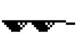 Fototapeta  - Pixel glasses meme. Like a boss meme. Pixelation, accessory optical fashion. 8 bit funky logo icon.  cartoon eyeglass frame for sunglasses