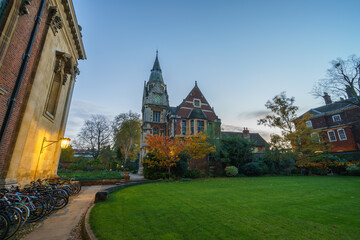 Sticker - The old library and clock tower in Cambridge, England 