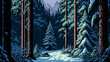 Winter snowy forest landscape, AI generated 8bit