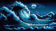 Tsunami wave sea landscape AI generated 8bit scene