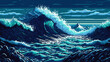 Sea storm waves landscape Ai 8bit pixel game scene